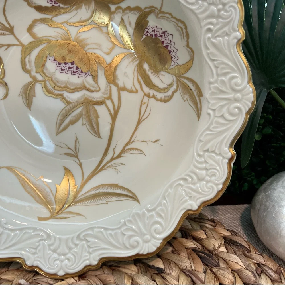 Vintage Weimar Sabine Floral Porcelain Serving Bowl Plate Gold Trim Handmade